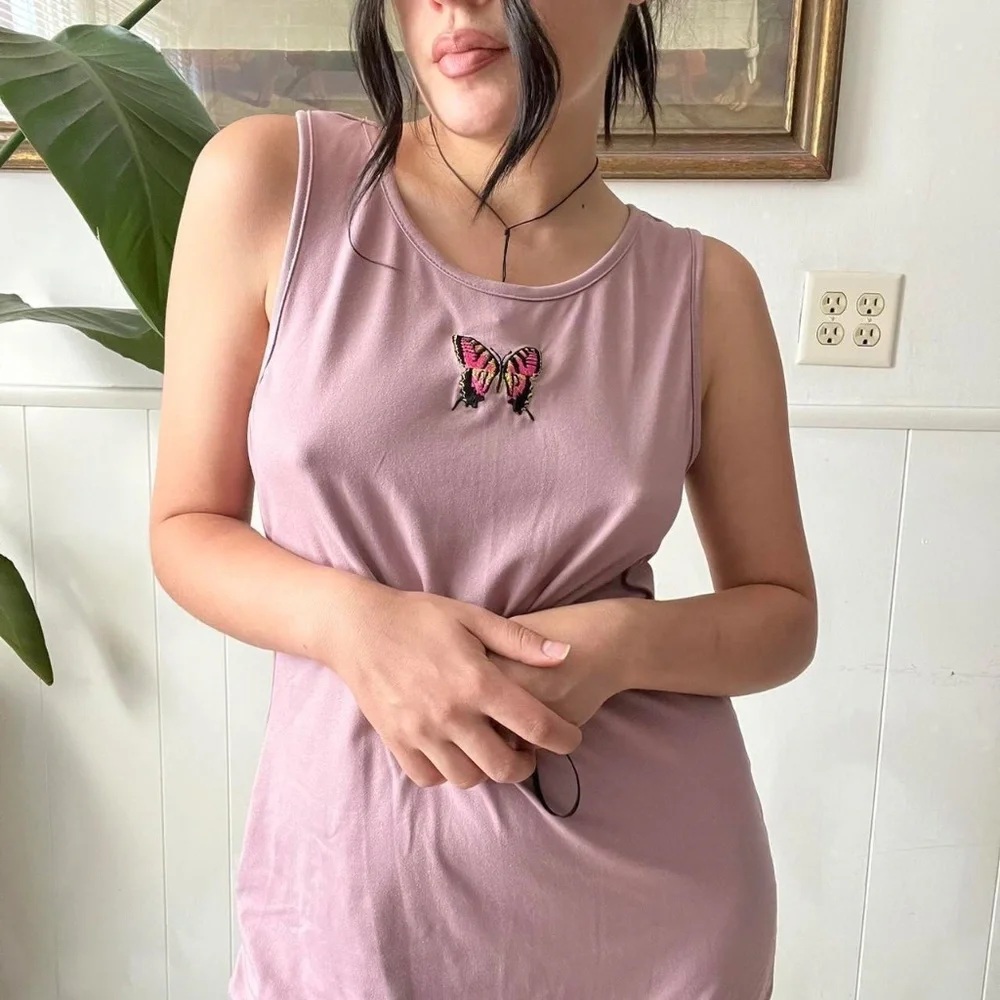 Vintage Y2K Pink Butterfly Dress Size XL - Picture 2 of 4